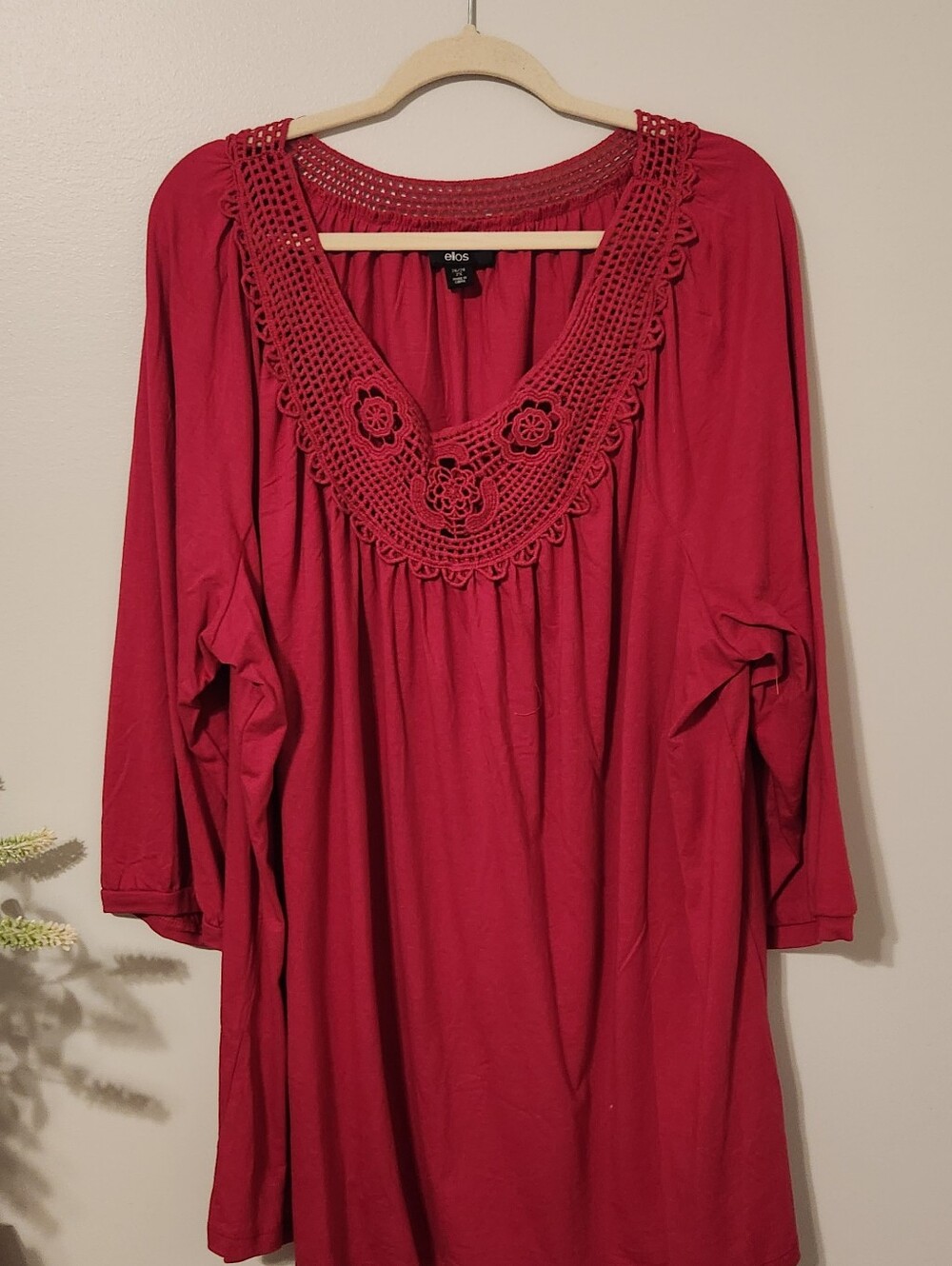 Elois Fuscia  Crochet-Trim Peasant Blouse